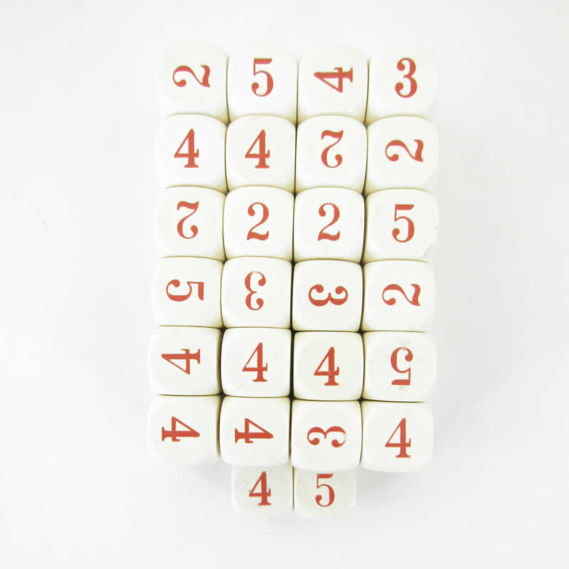 WCXXQ2110E50 Ivory Opaque Dice Red Numbers D6 Averaging Dice 16mm Pack of 50 (ONLINE ORDER ONLY)