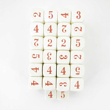 WCXXQ2110E50 Ivory Opaque Dice Red Numbers D6 Averaging Dice 16mm Pack of 50 (ONLINE ORDER ONLY)