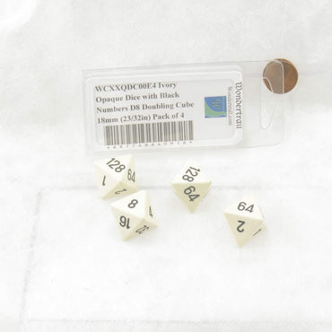 WCXXQDC00E4 Ivory Opaque Dice with Black Numbers D8 Doubling Cube 18mm (23/32in) Pack of 4 (ONLINE ORDER ONLY)