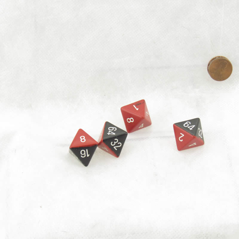 WCXXQDC84E4 Black and Red Opaque Dice with White Numbers D8 Doubling Cube 18mm (23/32in) Pack of 4 (ONLINE ORDER ONLY)