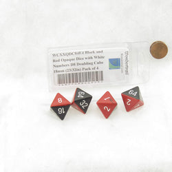 WCXXQDC84E4 Black and Red Opaque Dice with White Numbers D8 Doubling Cube 18mm (23/32in) Pack of 4 (ONLINE ORDER ONLY)