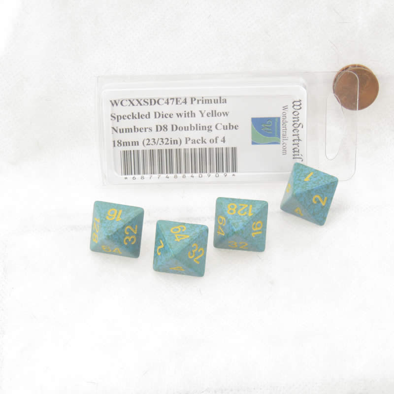 WCXXSDC47E4 Primula Speckled Dice with Yellow Numbers D8 Doubling Cube 18mm (23/32in) Pack of 4 (ONLINE ORDER ONLY)