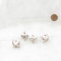 WCXXSDC57E4 Dalmation Speckled Dice with Red Numbers D8 Doubling Cube 18mm (23/32in) Pack of 4 (ONLINE ORDER ONLY)