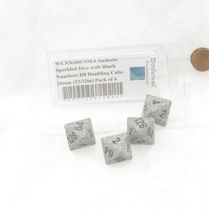 WCXXSDC95E4 Andesite Speckled Dice with Black Numbers D8 Doubling Cube 18mm (23/32in) Pack of 4 (ONLINE ORDER ONLY)
