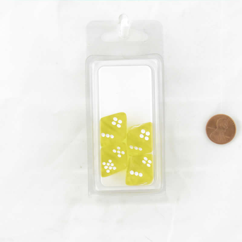 WCXXT0802E4 Yellow Transparent Dice White Pips D8 Aprox 16mm (5/8in) Pack of 4 (ONLINE ORDER ONLY)