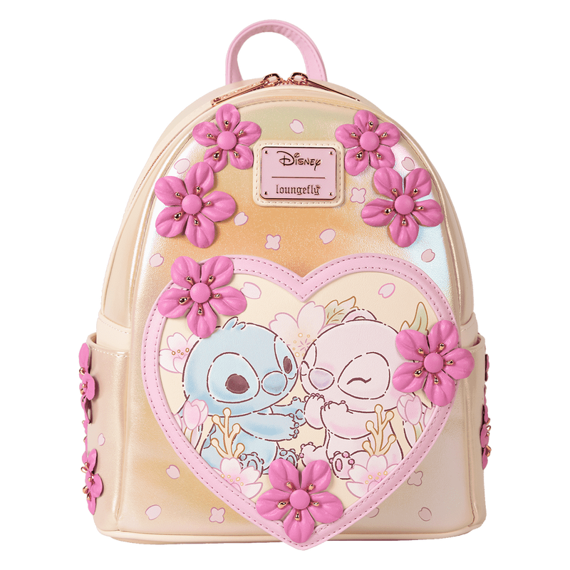 Loungefly Stitch & Angel Cherry Blossom Heart Mini Backpack (Online Order Only)