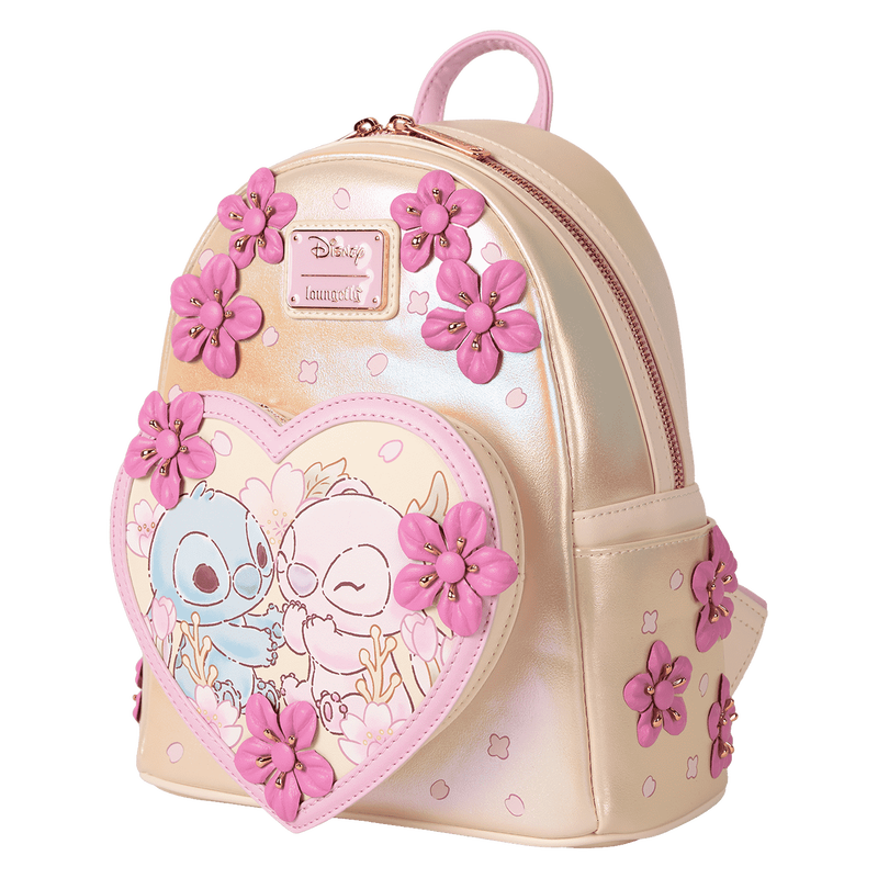 Loungefly Stitch & Angel Cherry Blossom Heart Mini Backpack (Online Order Only)