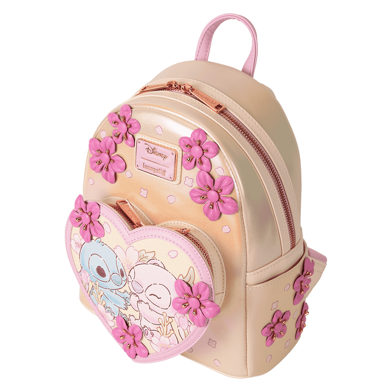 Loungefly Stitch & Angel Cherry Blossom Heart Mini Backpack (Online Order Only)