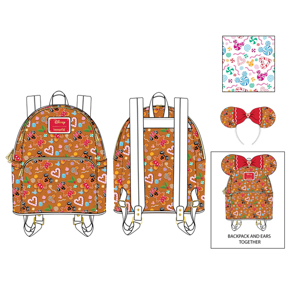 Loungefly: Disney Ginger Bread Micky and Minnie Mini Backpack and Headband Set (ONLINE ORDER ONLY)