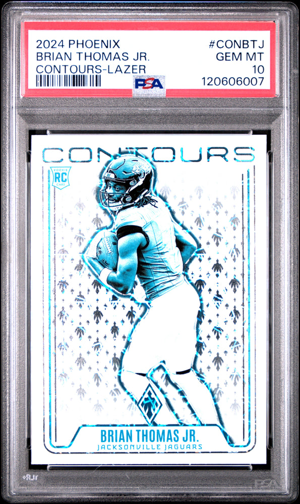 Graded 2024 Panini Phoenix Brian Thomas Jr #CONBTJ Contours Lazer Rookie RC Football Card PSA 10 Gem Mint (ONLINE ORDER ONLY)