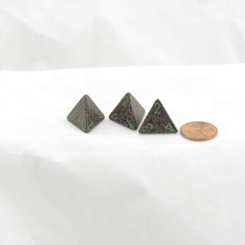 WKP00066E3 Earth Elemental Dice Green Numbers D4 16mm Pack of 3 (ONLINE ORDER ONLY)