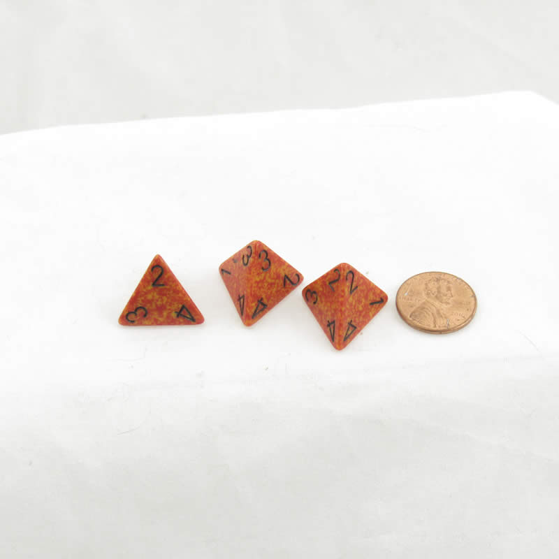 WKP00077E3 Fire Elemental Dice with Black Numbers D4 16mm Pack of 3 (ONLINE ORDER ONLY)