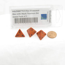 WKP00077E3 Fire Elemental Dice with Black Numbers D4 16mm Pack of 3 (ONLINE ORDER ONLY)