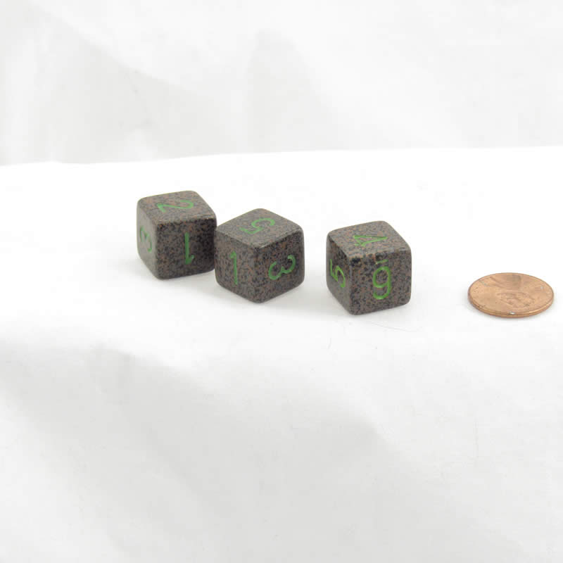 WKP00097E3 Earth Elemental Dice with Green Numbers D6 16mm Pack of 3 (ONLINE ORDER ONLY)