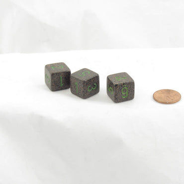 WKP00097E3 Earth Elemental Dice with Green Numbers D6 16mm Pack of 3 (ONLINE ORDER ONLY)