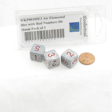 WKP00105E3 Air Elemental Dice with Red Numbers D6 16mm Pack of 3 (ONLINE ORDER ONLY)