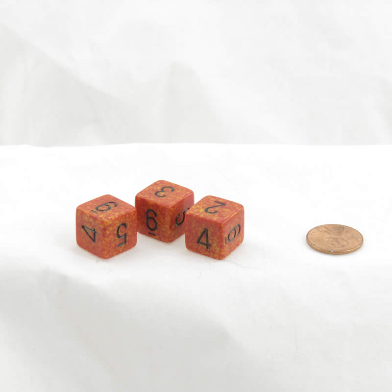 WKP00108E3 Fire Elemental Dice Black Numbers D6 16mm Pack of 3 (ONLINE ORDER ONLY)