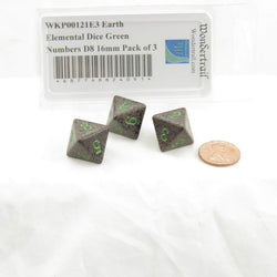 WKP00121E3 Earth Elemental Dice Green Numbers D8 16mm Pack of 3 (ONLINE ORDER ONLY)