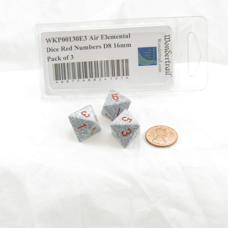 WKP00130E3 Air Elemental Dice Red Numbers D8 16mm Pack of 3 (ONLINE ORDER ONLY)