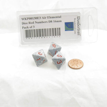 WKP00130E3 Air Elemental Dice Red Numbers D8 16mm Pack of 3 (ONLINE ORDER ONLY)