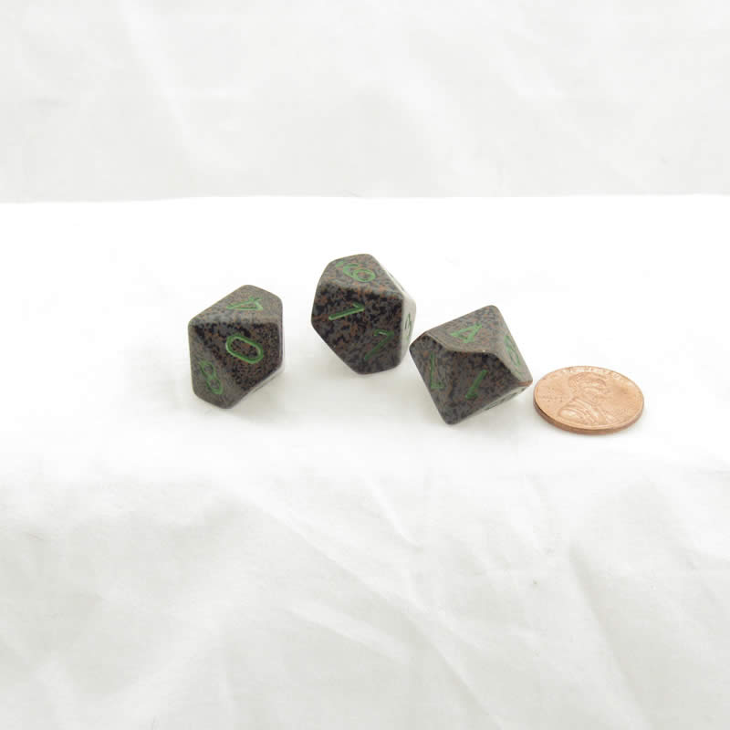WKP00146E3 Earth Elemental Dice Green Numbers D10 16mm Pack of 3 (ONLINE ORDER ONLY)