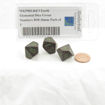 WKP00146E3 Earth Elemental Dice Green Numbers D10 16mm Pack of 3 (ONLINE ORDER ONLY)