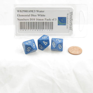 WKP00149E3 Water Elemental Dice White Numbers D10 16mm Pack of 3 (ONLINE ORDER ONLY)