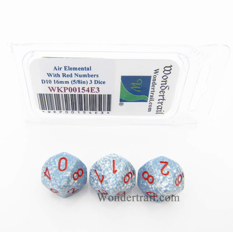 WKP00154E3 Air Elemental Dice Red Numbers D10 16mm Pack of 3 (ONLINE ORDER ONLY)