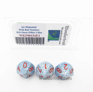 WKP00154E3 Air Elemental Dice Red Numbers D10 16mm Pack of 3 (ONLINE ORDER ONLY)