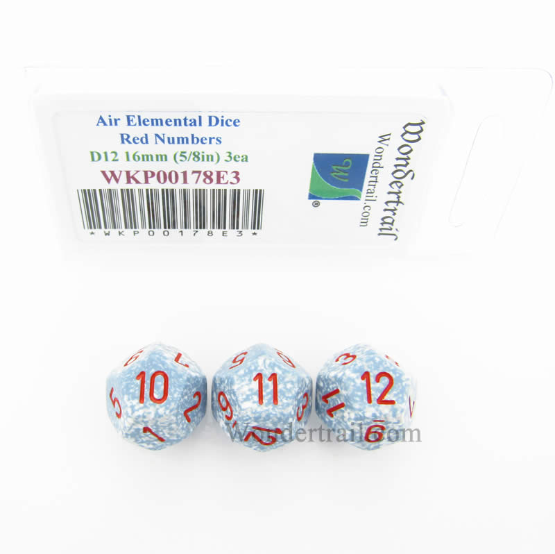 WKP00178E3 Air Elemental Dice Red Numbers D12 16mm Pack of 3 (ONLINE ORDER ONLY)