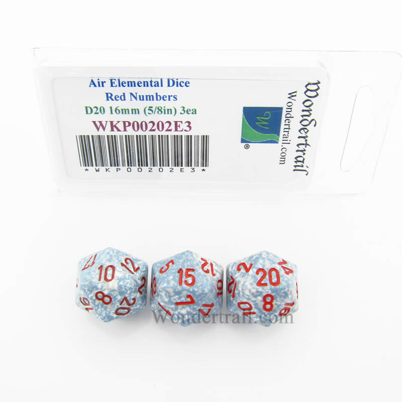 WKP00202E3 Air Elemental Dice with Red Numbers D20 16mm Pack of 3 (ONLINE ORDER ONLY)