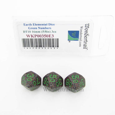 WKP00350E3 Earth Elemental Dice Green Numbers DT10 16mm Pack of 3 (ONLINE ORDER ONLY)