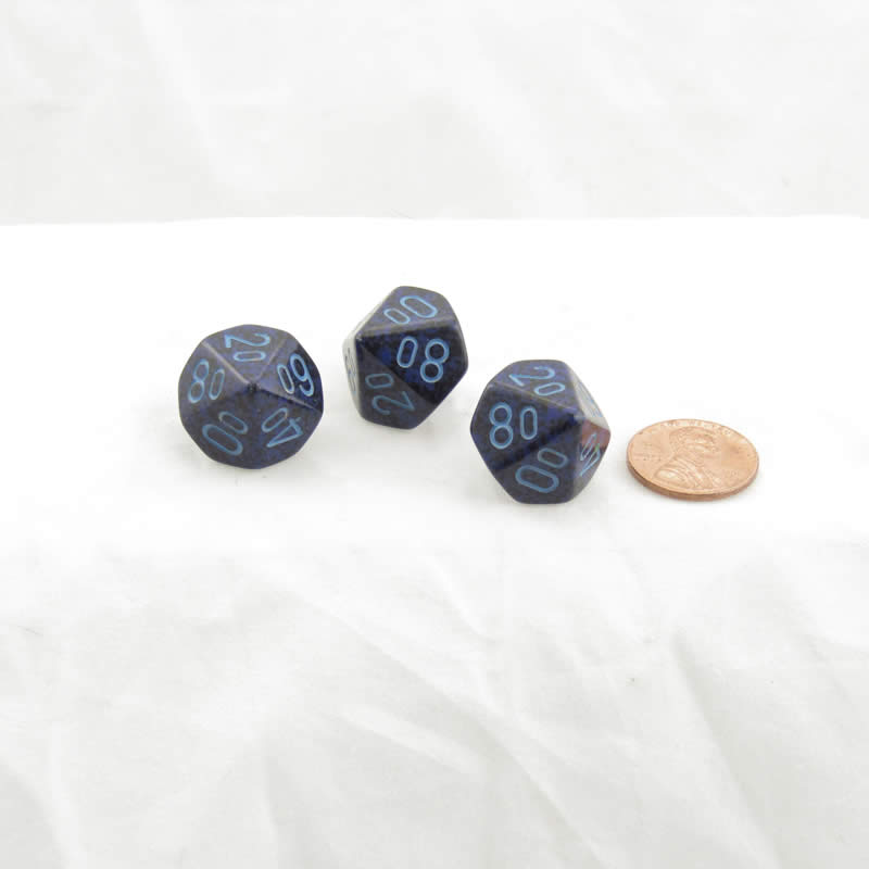 WKP00355E3 Cobalt Elemental Dice Blue Numbers DT10 16mm Pack of 3 (ONLINE ORDER ONLY)