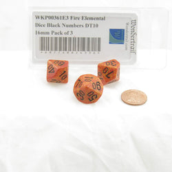 WKP00361E3 Fire Elemental Dice Black Numbers DT10 16mm Pack of 3 (ONLINE ORDER ONLY)