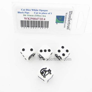 WKP00472E4 Cat Dice D6 White Opaque Black Pips 16mm Set of 4 (ONLINE ORDER ONLY)