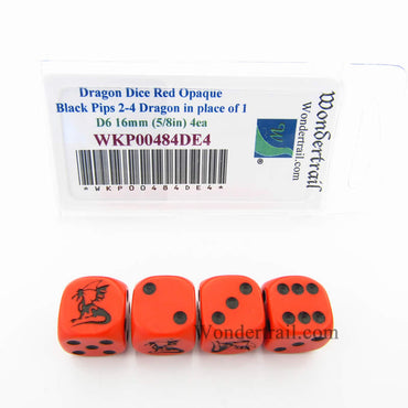 WKP00484DE4 Dragon Dice Red Opaque Black Pips D6 16mm Set of 4 (ONLINE ORDER ONLY)