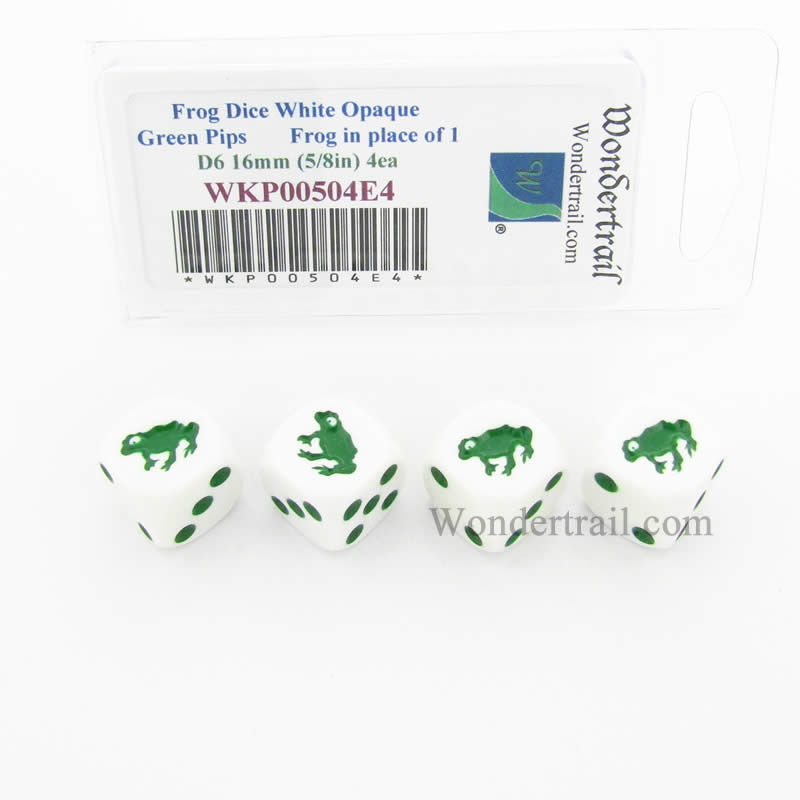 WKP00504E4 Frog Dice White Opaque Green Pips D6 16mm Set of 4 (ONLINE ORDER ONLY)