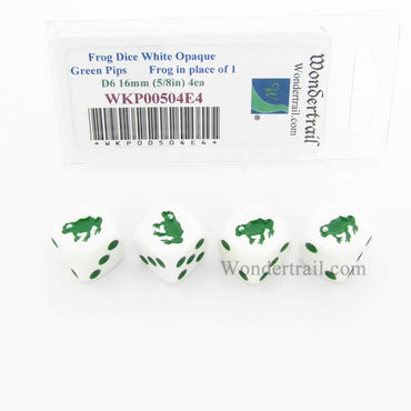 WKP00504E4 Frog Dice White Opaque Green Pips D6 16mm Set of 4 (ONLINE ORDER ONLY)
