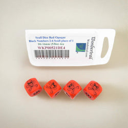 WKP00521DE4 Skull Dice Red Opaque with Black Numbers D6 16mm (5/8in) Set of 4 Dice (ONLINE ORDER ONLY)