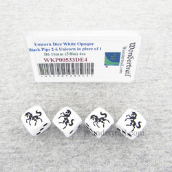 WKP00533DE4 Unicorn Dice White Opaque Black Pips D6 16mm Set of 4 (ONLINE ORDER ONLY)