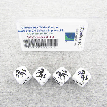 WKP00533DE4 Unicorn Dice White Opaque Black Pips D6 16mm Set of 4 (ONLINE ORDER ONLY)