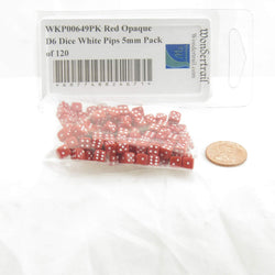 WKP00649PK Red Opaque D6 Dice White Pips 5mm Pack of 120 (ONLINE ORDER ONLY)