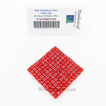 WKP00691PK Red Translucent D6 Dice with White Pips 5mm (13/64in) Pack of 120 Wondertrail (ONLINE ORDER ONLY)