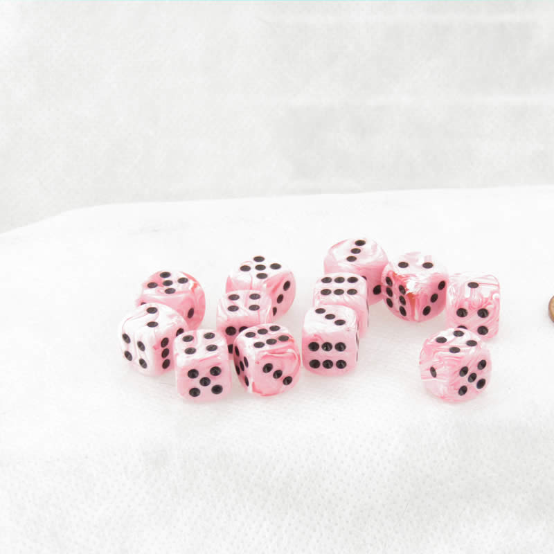 WKP00767E12 Pink Swirl Deluxe Dice with Black Pips D6 12mm (1/2in) Pack of 12 (ONLINE ORDER ONLY)