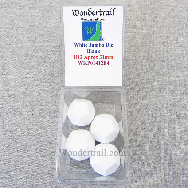 WKP01412E4 White Opaque Jumbo Blank Dice D12 27mm (1.06 inches) Pack of 4 (ONLINE ORDER ONLY)