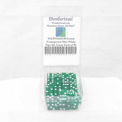 WKP01842E50 Green Transparent Dice White Pips D6 12mm Pack of 50 (ONLINE ORDER ONLY)