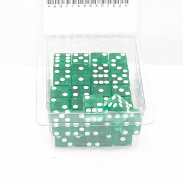WKP01842E50 Green Transparent Dice White Pips D6 12mm Pack of 50 (ONLINE ORDER ONLY)