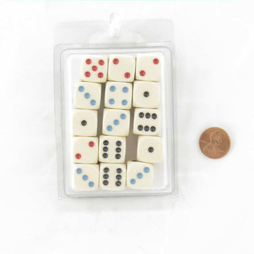 WKP01864E15 Michigan Red Eye Ivory Dice 3 Color Pips Rounded Corners 16mm Pack of 15 (ONLINE ORDER ONLY)