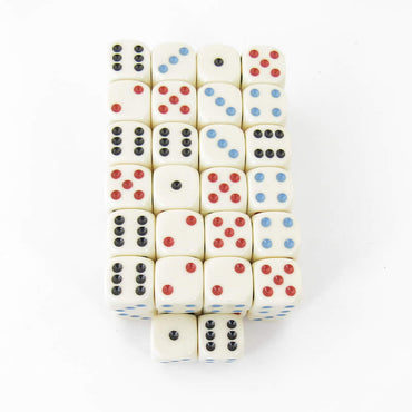 WKP01864E50 Michigan Red Eye Ivory Dice 3 Color Pips Rounded Corners 16mm Pack of 50 (ONLINE ORDER ONLY)
