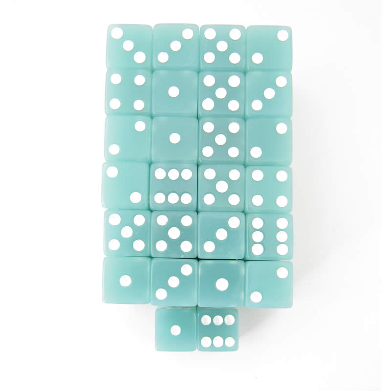 WKP01909E50 Lime Glow in the Dark Dice White Pips D6 16mm Pack of 50 (ONLINE ORDER ONLY)